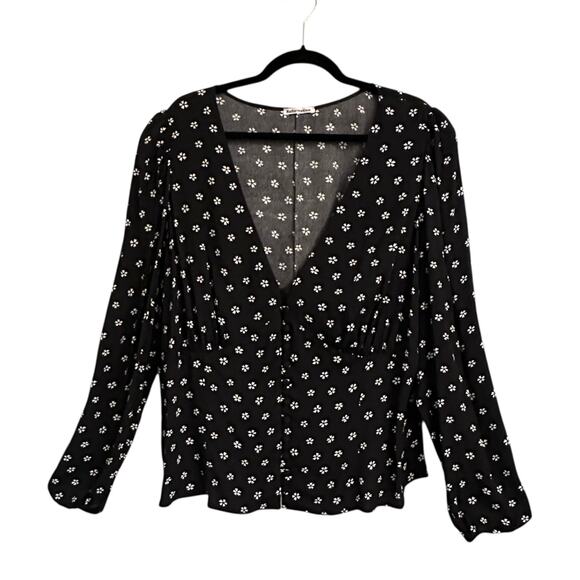 Reformation Nell Top V-neck Floral Black Sz 20 Plus Button Front Blouse - Picture 3 of 8
